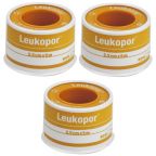 Leukopor hechtpleister non woven 5m x 2,5cm wit 3 stuks